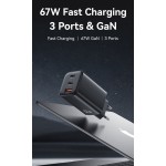 USAMS φορτιστής τοίχου CC265, USB & 2x USB-C, 67W, GaN, μαύρος Φορτιστές Κινητών