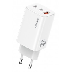 USAMS φορτιστής τοίχου CC265, USB & 2x USB-C, 67W, GaN, λευκός Φορτιστές Κινητών