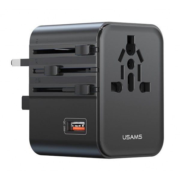 USAMS φορτιστής/αντάπτορας πρίζας CC309, USB & 2x USB-C, universal, 25W, μαύρος Φορτιστές Κινητών
