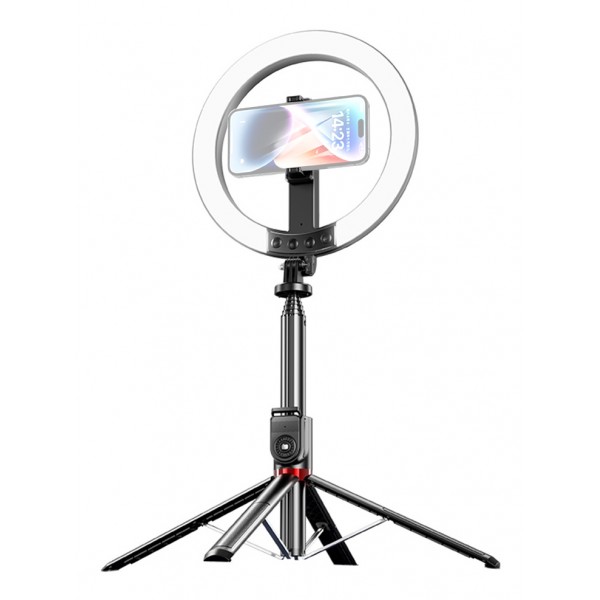 USAMS φωτιστικό δαχτυλίδι LED ZB323 με τρίποδο & βάση smartphone, μαύρο Εξοπλισμός Φωτογράφισης