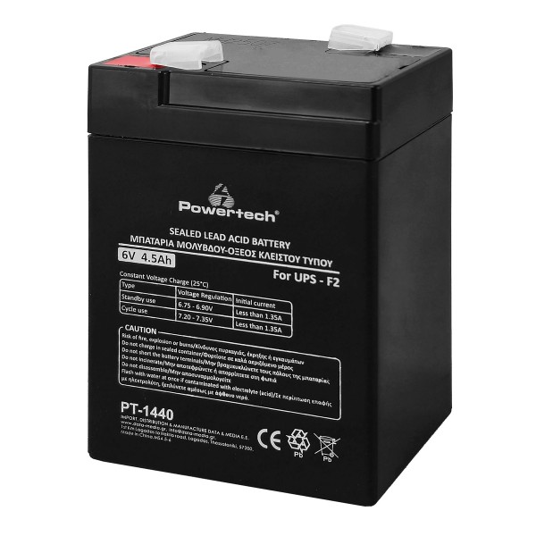 POWERTECH μπαταρία μολύβδου PT-1440 για UPS, 6V 4.5Ah, F2 Μπαταρίες UPS