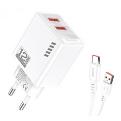 KAKUSIGA φορτιστής τοίχου KSC-1238 με καλώδιο USB-C, 2x USB, 12W, λευκός Φορτιστές Κινητών