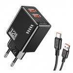 KAKUSIGA φορτιστής τοίχου KSC-1238 με καλώδιο USB-C, 2x USB, 12W, μαύρος Φορτιστές Κινητών