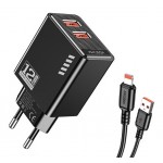 KAKUSIGA φορτιστής τοίχου KSC-1238 με καλώδιο Lightning, 2x USB, 12W, μαύρος Φορτιστές Κινητών