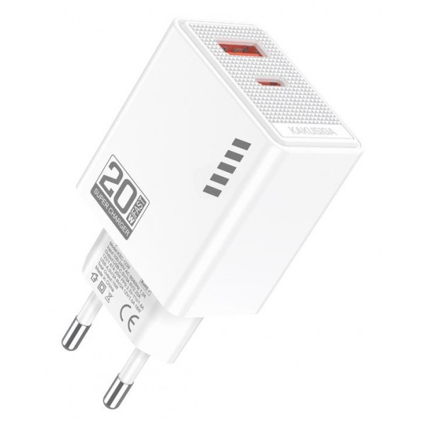KAKUSIGA φορτιστής τοίχου KSC-1239, USB & USB-C, 20W, λευκός Φορτιστές Κινητών