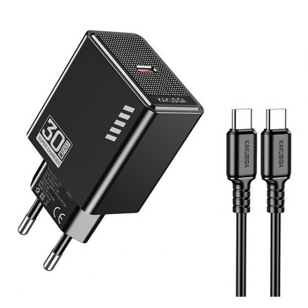 KAKUSIGA φορτιστής τοίχου KSC-1242 με καλώδιο USB-C, USB-C, 30W, μαύρος Φορτιστές Κινητών