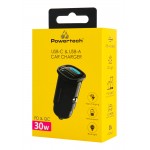POWERTECH φορτιστής αυτοκινήτου PT-1538, USB & USB-C, 30W, μαύρος Φορτιστές Κινητών