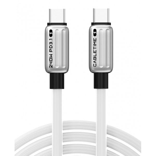 CABLETIME καλώδιο USB-C CT-CM240-ZSW2, 240W, 480Mbps, 2m, λευκό USB-C (Type-C)