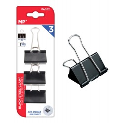MP σετ κλιπ συγκράτησης εγγράφων PA382, μεταλλικά, 41mm, μαύρα, 3τμχ Γραφική Ύλη