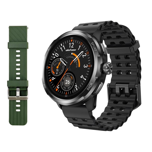 ULEFONE smartwatch Armor Watch Pro, 2x λουράκια, heart rate, 1.50" AMOLED, GPS, 5 ΑΤΜ/IP68/IP69K/MIL-STD-810H, μαύρο Smartwatches