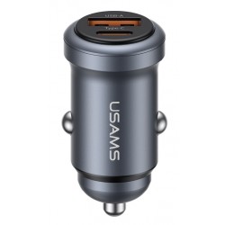 USAMS φορτιστής αυτοκινήτου CC322, USB & USB-C, 30W, γκρι Φορτιστές Κινητών