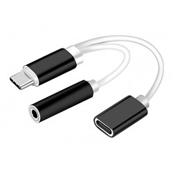 POWERTECH αντάπτορας USB-C σε USB-C & 3.5mm θηλυκό CAB-UC030, λευκός USB-C (Type-C)