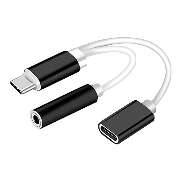 POWERTECH αντάπτορας USB-C σε USB-C & 3.5mm θηλυκό CAB-UC030, λευκός USB-C (Type-C)