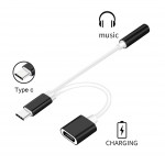 POWERTECH αντάπτορας USB-C σε USB-C & 3.5mm θηλυκό CAB-UC030, λευκός USB-C (Type-C)