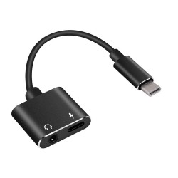 POWERTECH αντάπτορας USB-C σε USB-C & 3.5mm θηλυκό CAB-UC031, μαύρος USB-C (Type-C)