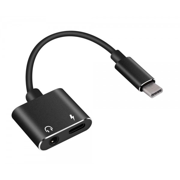 POWERTECH αντάπτορας USB-C σε USB-C & 3.5mm θηλυκό CAB-UC031, μαύρος USB-C (Type-C)