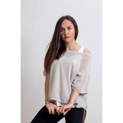 Γυναικεία Ιταλική πλεκτή διχτυωτή μπλούζα με λευκό τοπ - 203984 Μπλούζες