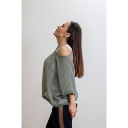 Γυναικεία Ιταλική πλεκτή διχτυωτή μπλούζα με λευκό τοπ - 203982 Μπλούζες