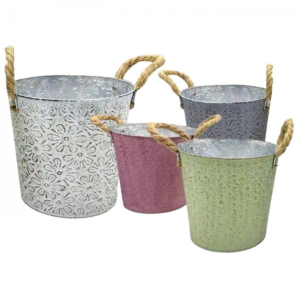 Γλαστράκι-Κασπώ Μεταλλικό Σχέδιο Μαργαρίτες ø18x17cm Homie 423088 Είδη Κήπου