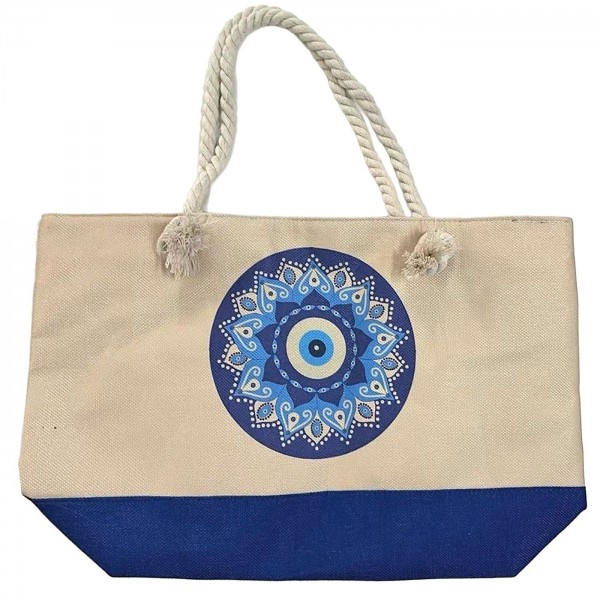 Τσάντα Παραλίας Γιούτα με Μάτι 54x37x15cm SummerTiempo 623365 Τσάντες Θαλάσσης