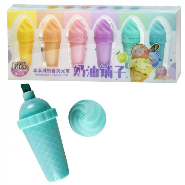 Σετ 6 Μαρκαδόροι Υπογραμμίσεως Παγωτό Χωνάκι 19x8x2cm JustNote 80896 Μαρκαδόροι Υπογραμμίσεως