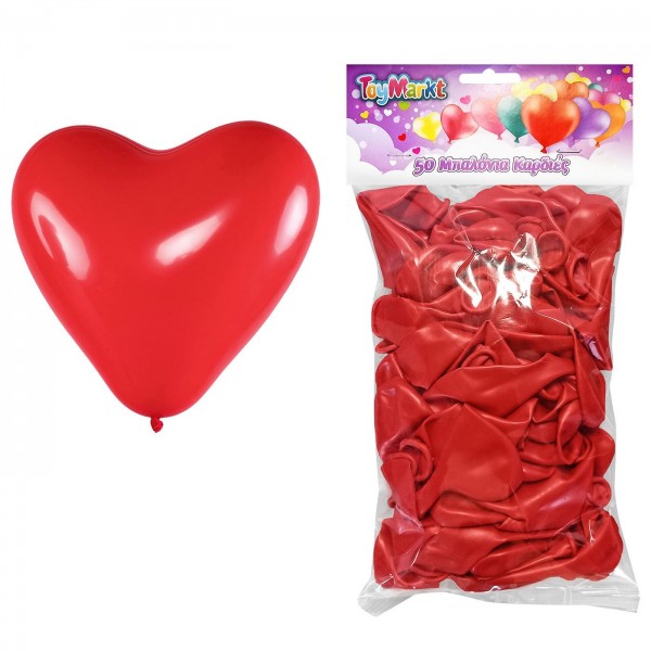 Σετ 50 Μπαλόνια Καρδιά Κόκκινη 23cm ToyMarkt 913590 Μπαλόνια