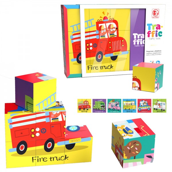 ΚΥΒΟΙ 9 ΤΕΜ, 6 σε 1, ΟΧΗΜΑΤΑ TRAFFIC 26x20x7cm ToyMarkt 95440 Αριθμητήρια - Κύβοι - Πάζλ
