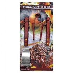 ΕΡΓΑΛΕΙΑ BBQ ΜΕ ΞΥΛΙΝΗ ΛΑΒΗ ΣΕΤ=3 ΤΕΜ 33cm Homie 1011098 Τζάκι - Μπάρμπεκιου